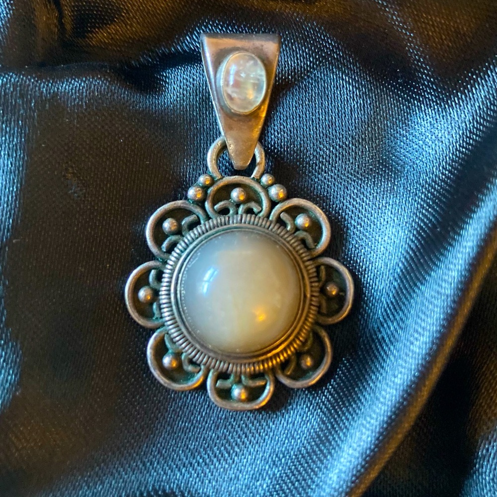 Grey Moonstone and Sterling Silver Pendant